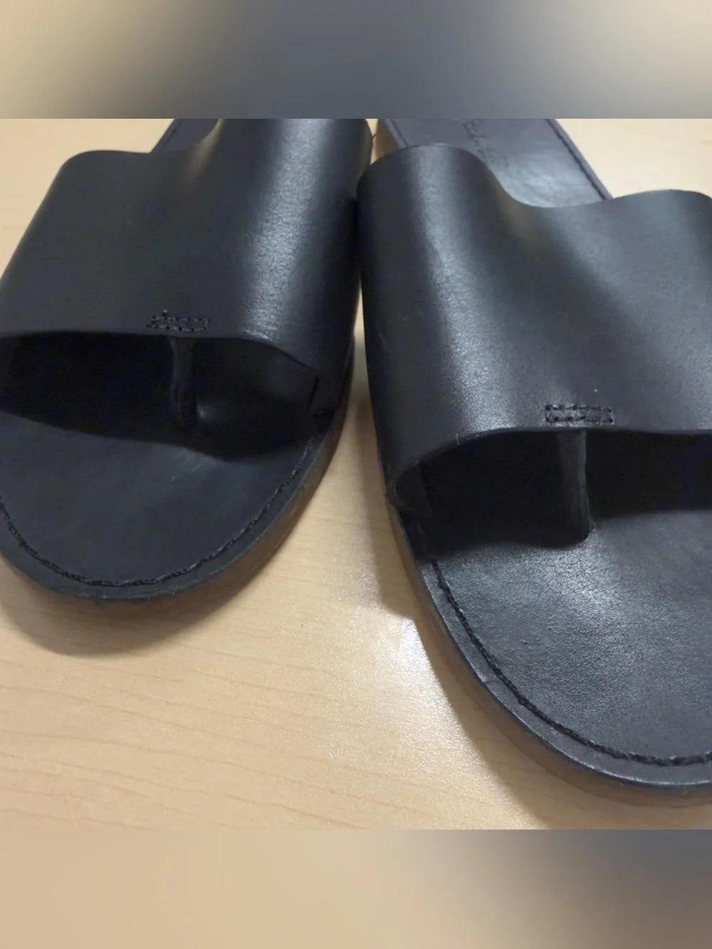Madewell The Boardwalk Post Slide Sandals Black Leather Size 10